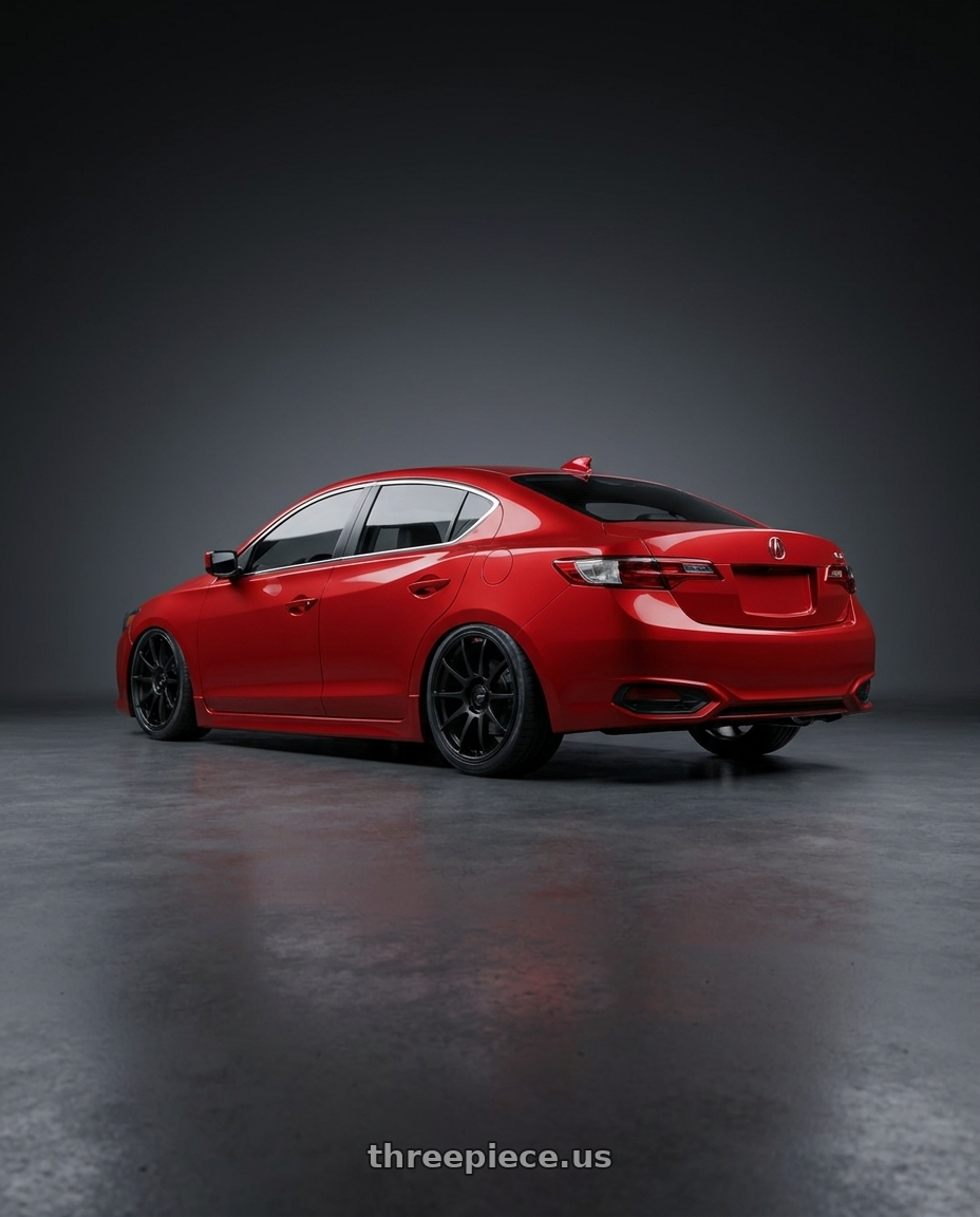 2012 Acura ILX with Ssr Gtv02 5x114.3 18x9+45  FLAT BLACK wheels rear three quarter view slight stretch tires