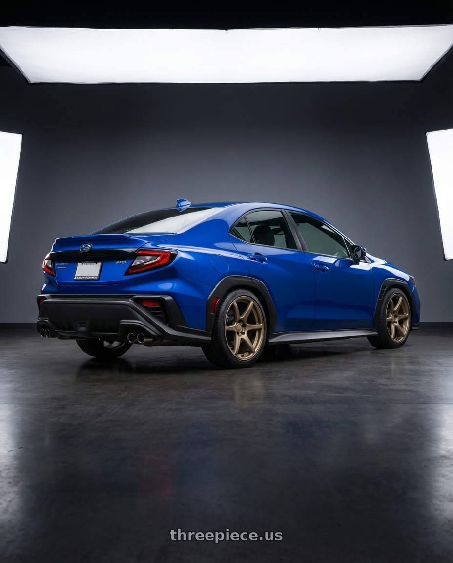 2024 Subaru WRX with Kansei K11B Tandem 5x114.3 18x10.5 12 Bronze wheels rear three quarter view square tires