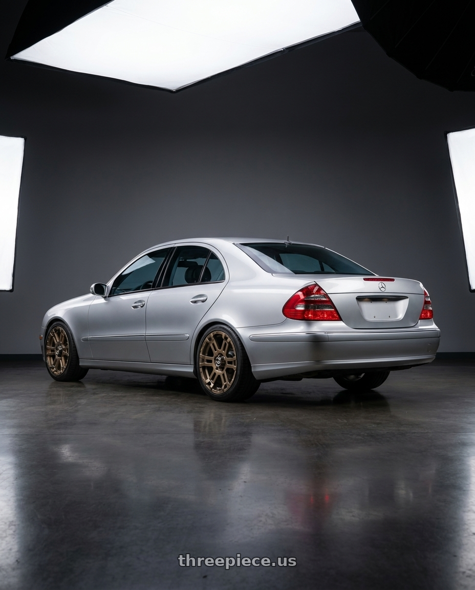2004 Mb W211 with Enkei Commander 5x127 18x8.5+20 Bronze wheels rear three quarter view square tires