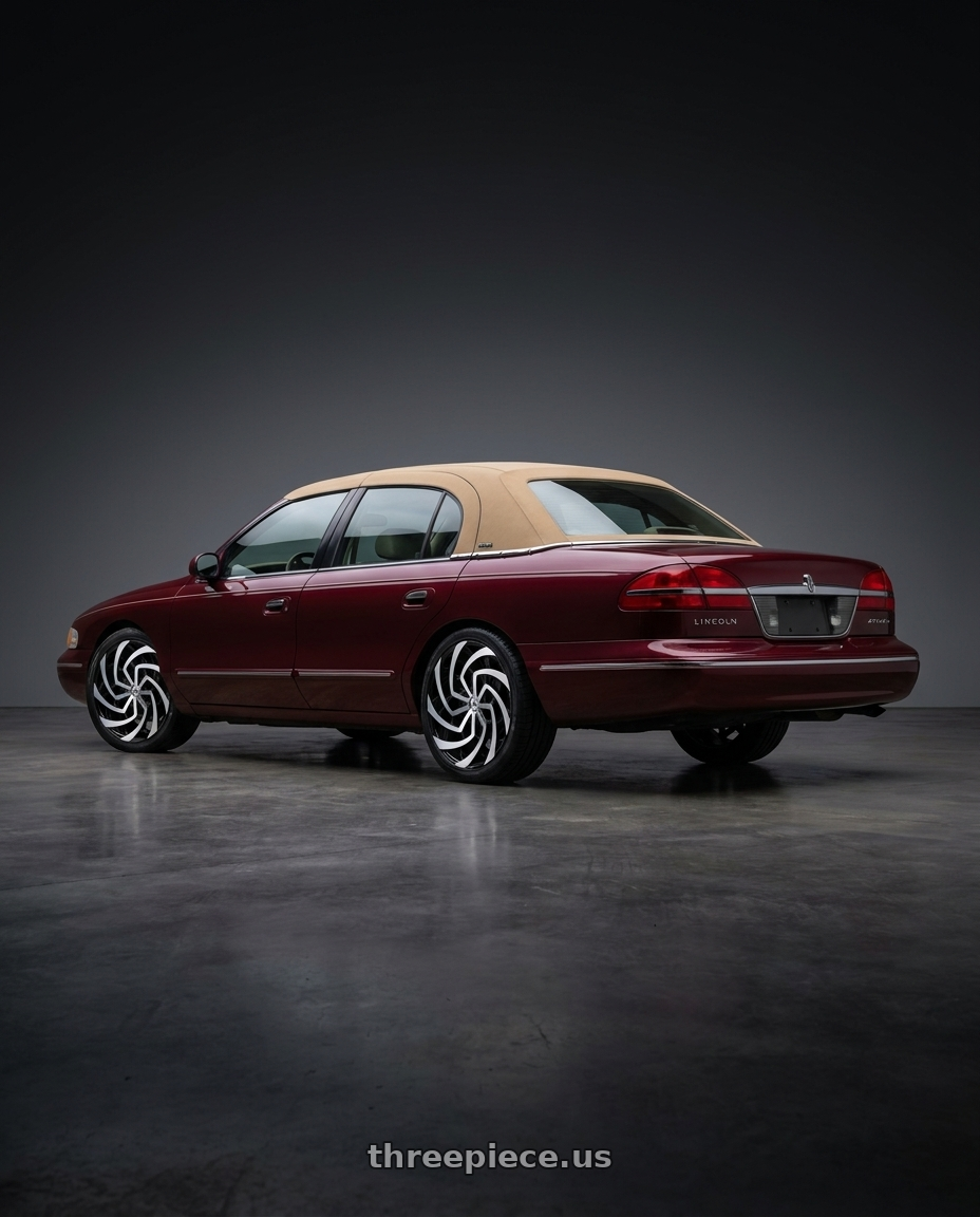 1997 lincoln continental with Azara AZA-521 blank 5x/6x 28x9.5 +15 Gloss Black & Machined wheels rear three quarter view square tires