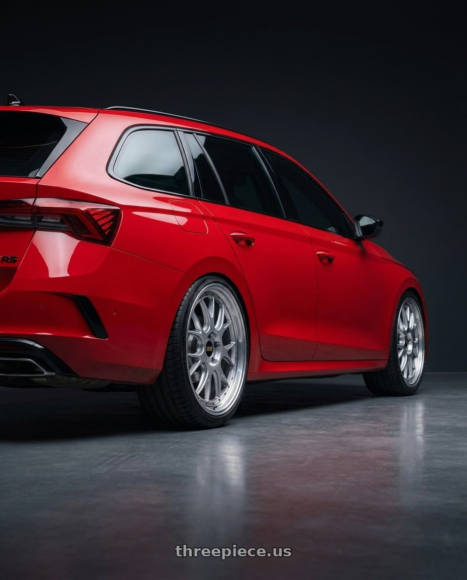 2024 Octavia combi rs  with BBS LM-R 5x112 19x9.5+38 Diamond Silver wheels rear three quarter view square tires