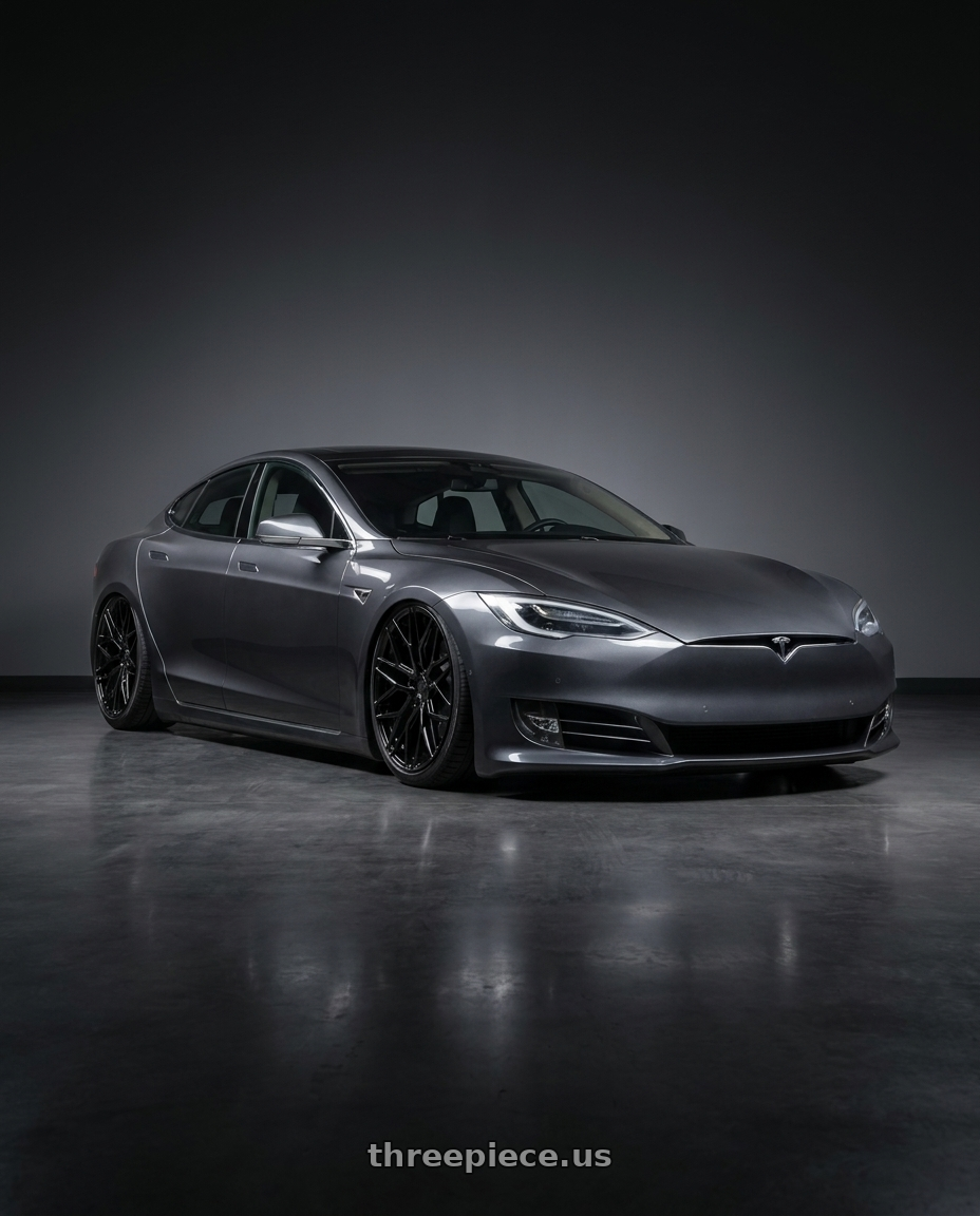 2018 Tesla Model S with Avant Garde Wheels M520R 5X120 21x12 +52 Gloss Black wheels
