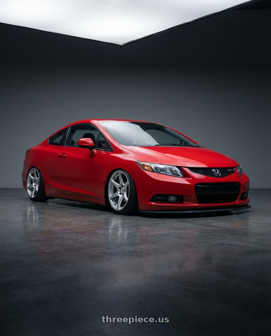 2015 Honda Civic Si with Kansei K11S Tandem 5x114.3 18x10.5 12 Hyper Silver wheels front three quarter view stanced stance