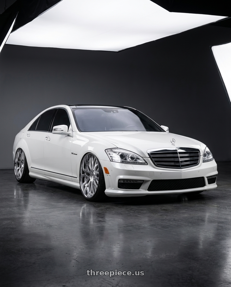 2012 Mercedes S600 with Amani Sorleno 5x112/5x120 22x10 +38 Brush Center Chrome Lip wheels