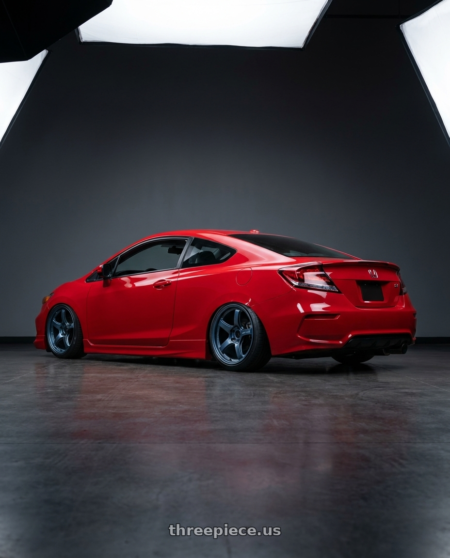 2015 Honda Civic Si with Gram Lights 57CR 5x114.3 18x9.5+12 Gunblue II wheels rear three quarter view slight stretch tires