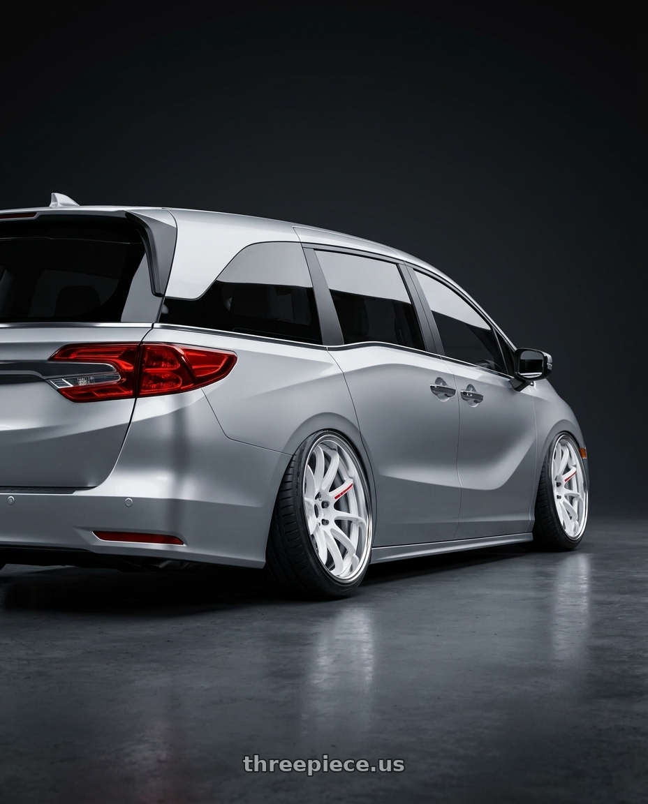 2024 honda odyssey  with Work Zr10 2P 5x120 20x8.0 +38 Azure White wheels rear three quarter view extreme stretch tires