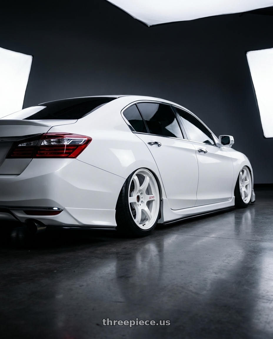 2016 Honda accord with Gram Lights 57DR 5x114.3 17x9 +22 CERAMIC PEARL wheels rear three quarter view square tires