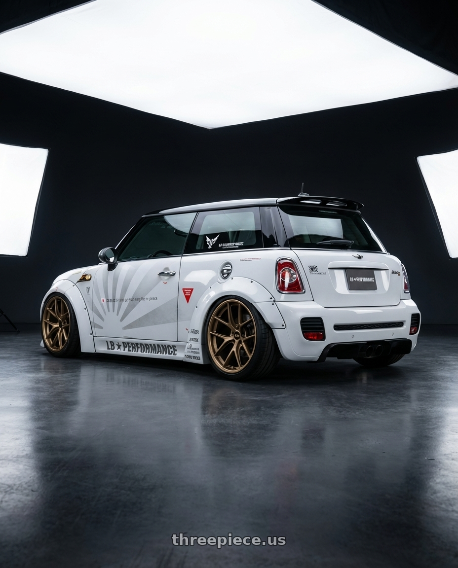 2009 Mini cooper with BBS CI-R 5x120 20x11.5 +52 Bronze Rim Protector wheels rear three quarter view slight stretch tires