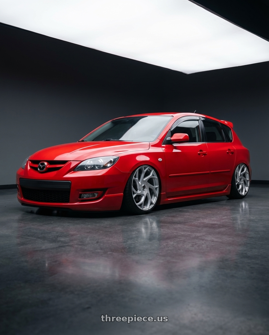 2009 Mazda Mazdaspeed3 Red with Ignite Inferno 5x115/5x120 24x9.5 +15 Silver wheels
