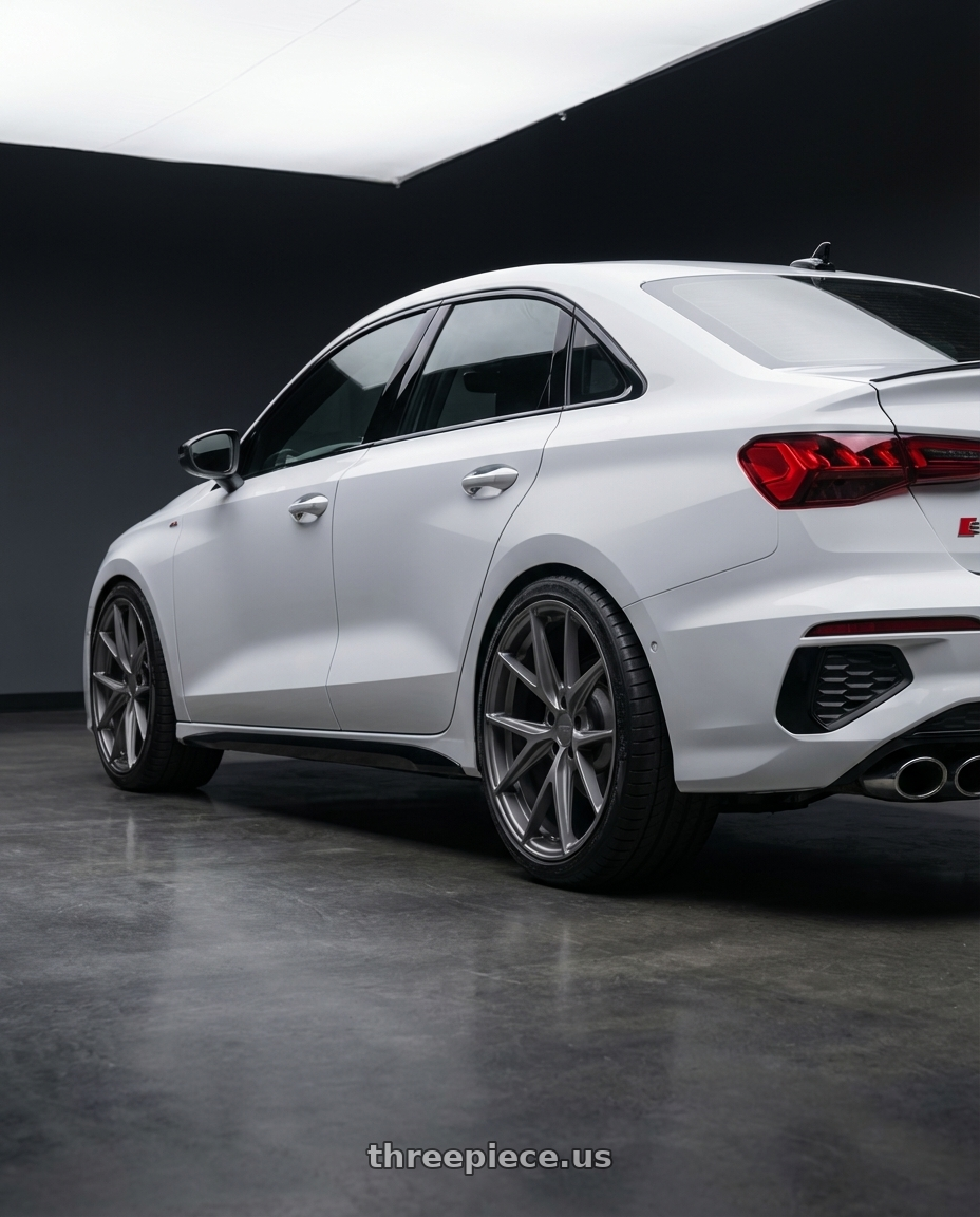 2024 Audi S3 8Y with Niche 1PC M116 MISANO 5X112 19X8.5 +25 MATTE GUN METAL wheels rear three quarter view square tires