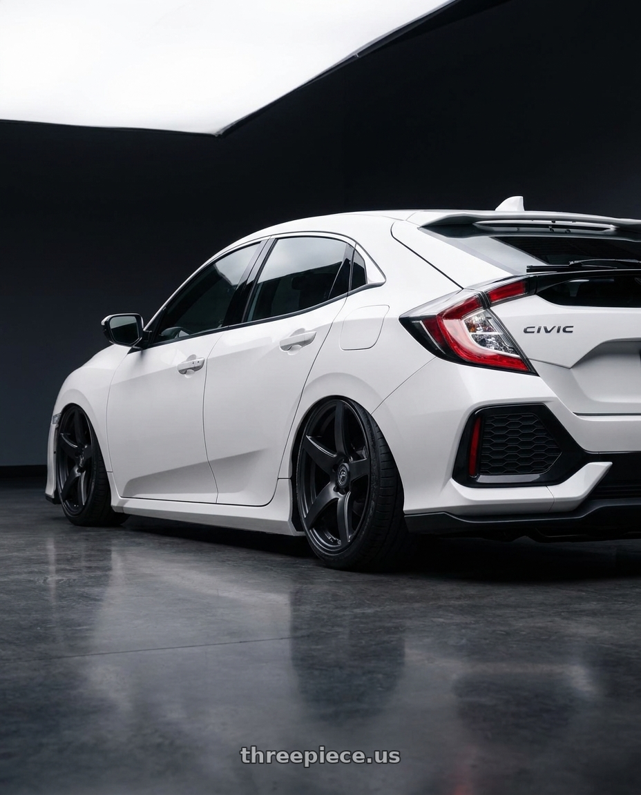2024 Honda Civic with Forgestar CF5 5x114.3 18x9 +35 Satin Black wheels rear three quarter view slight stretch tires