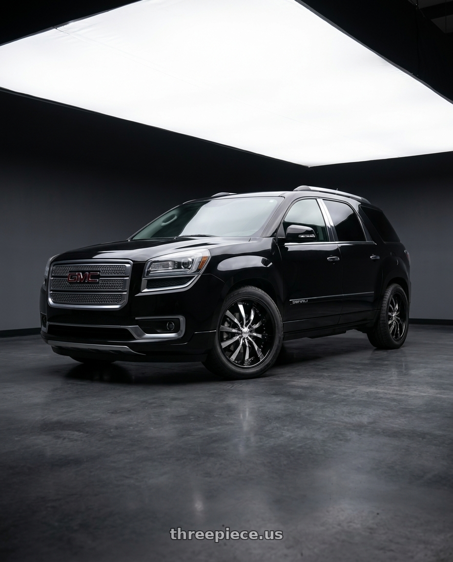 2016 GMC Acadia Denali AWD with Helo HE875 6X132/6X139.7 20X8.5 +38 GLOSS BLACK WITH REMOVABLE CHROME  ACCENTS wheels