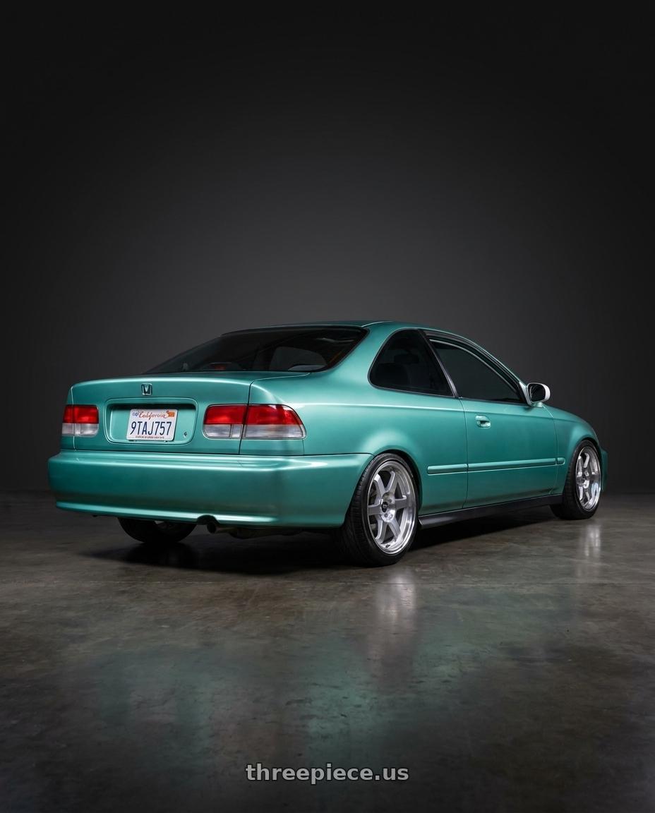 1998 honda civic ex with MST Wheels Time Attack 4x100 15x8 +35 Machine wheels rear three quarter view slight stretch tires