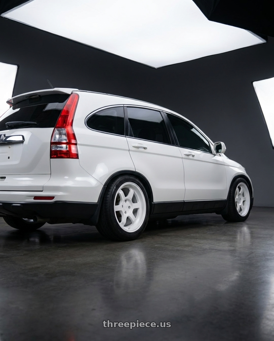 2009 HONDA CRV with 9six9 SIX-1 Deep 4x100 15X8 +20 Competition White wheels rear three quarter view square tires