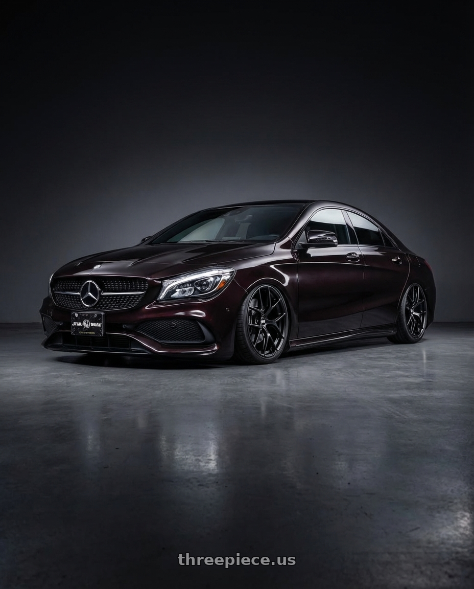 2018 Mercedes-Benz CLA C117 with BBS FI-R Evo 5x112 19x9.5+15 Satin Black wheels front three quarter view stanced stance