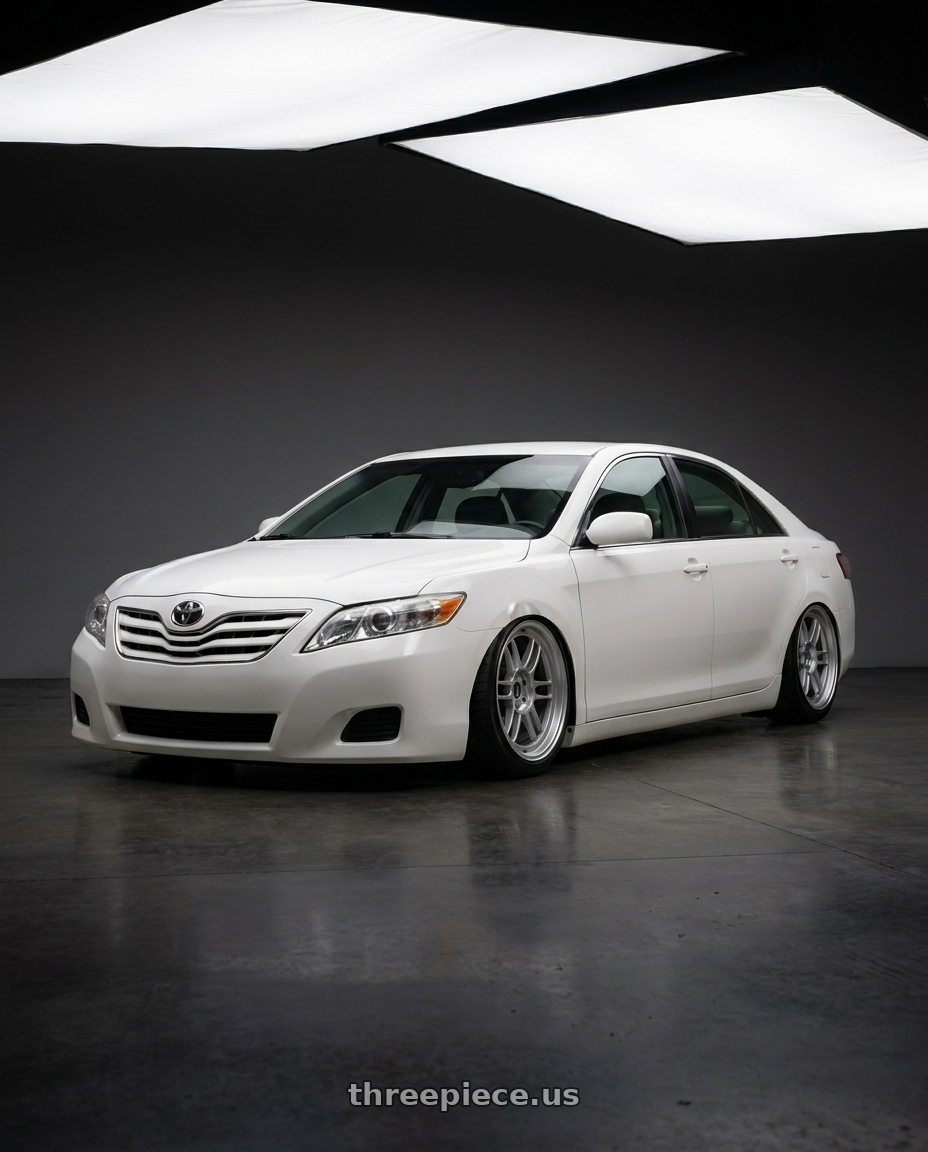 2011 Toyota camry white with Enkei RPF1 5x114.3 18x8.5+40 Silver wheels
