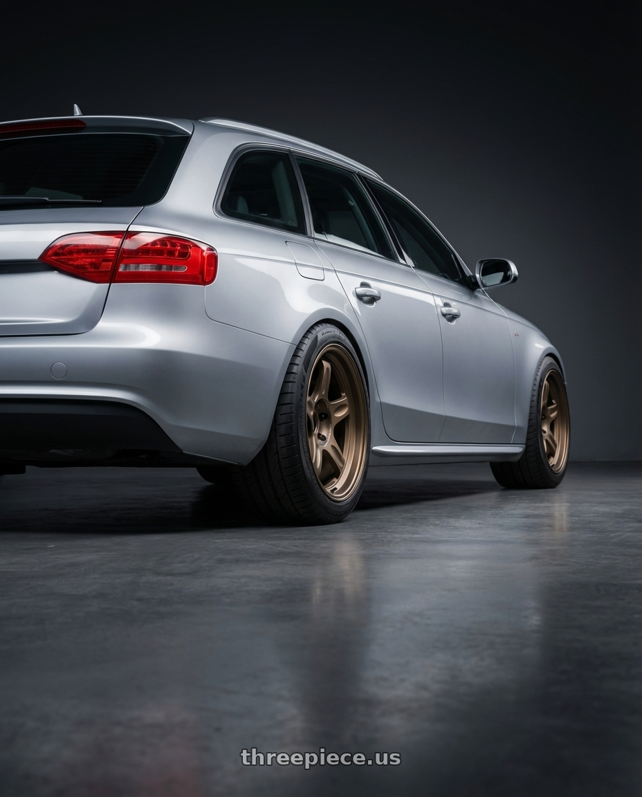 2011 Audi A4 Avant with Volk Racing 21C 5x112 18x9.5 +22 BRONZE wheels rear three quarter view meaty tires