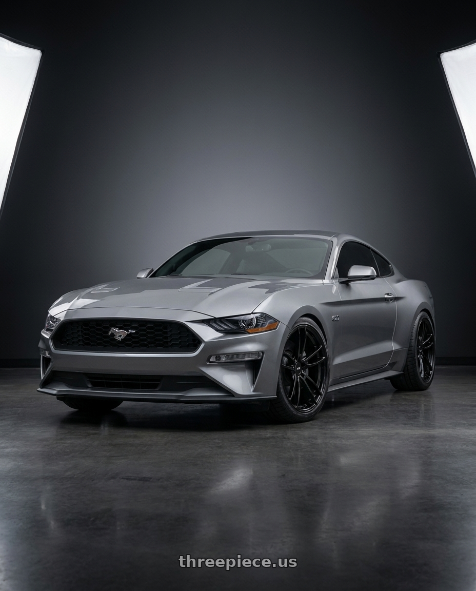 2021 Ford Mustang GT with American Racing AR941 MACH FIVE 5X114.3 19X11 +25 GLOSS BLACK wheels
