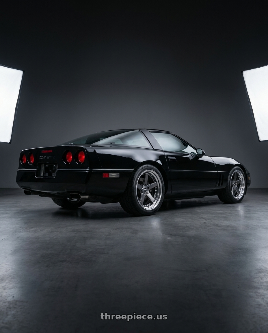 1995 Corvette Base with Work Zeast Black Label Bst2 5x120.65 19x10+45 A Disk Brilliant Silver Black wheels rear three quarter view square tires