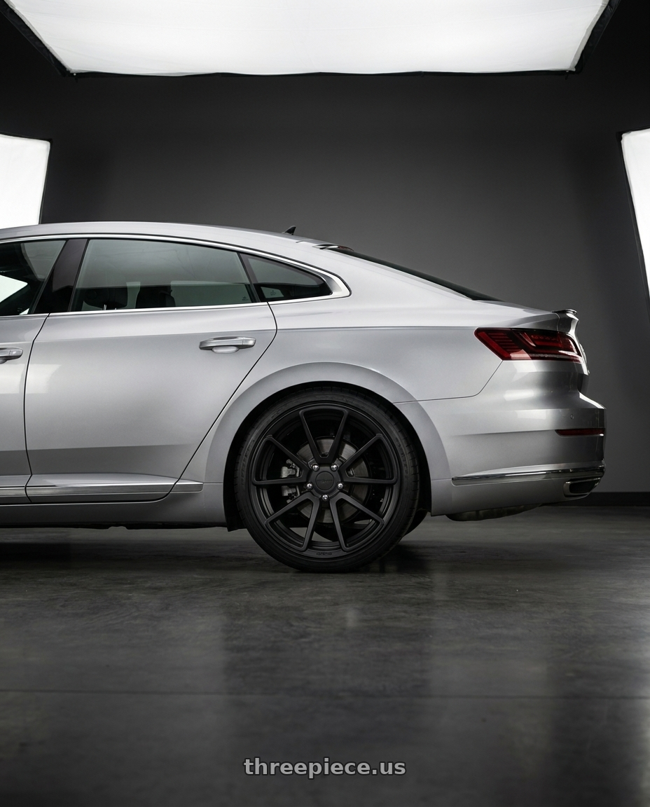 2020 Vw Arteon R with Rotiform 1PC R122 SPF 5X112 18X8.5 +45 MATTE BLACK wheels rear three quarter view square tires
