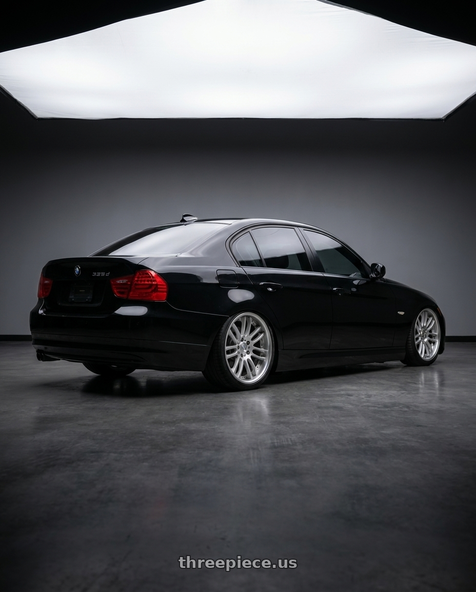 2011 bmw 335d with Work Gnosis Gr204 5x120 20x8+38 W Disk Matte Silver wheels rear three quarter view square tires