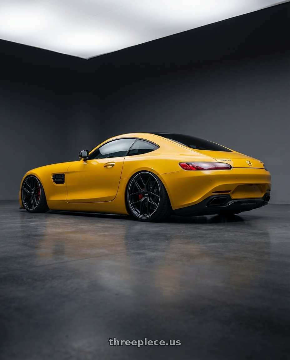 2019 Mercedes-Benz AMG GT with BBS CC-R 5x112 20x9.0+25 Satin Black wheels rear three quarter view slight stretch tires