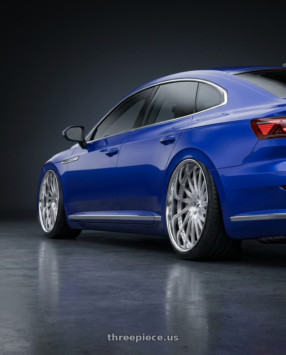 2021 VW Arteon with Amani Cultura 5x112/5X114.3 22x9 +32 Brush Center Chrome Lip wheels rear three quarter view extreme stretch tires
