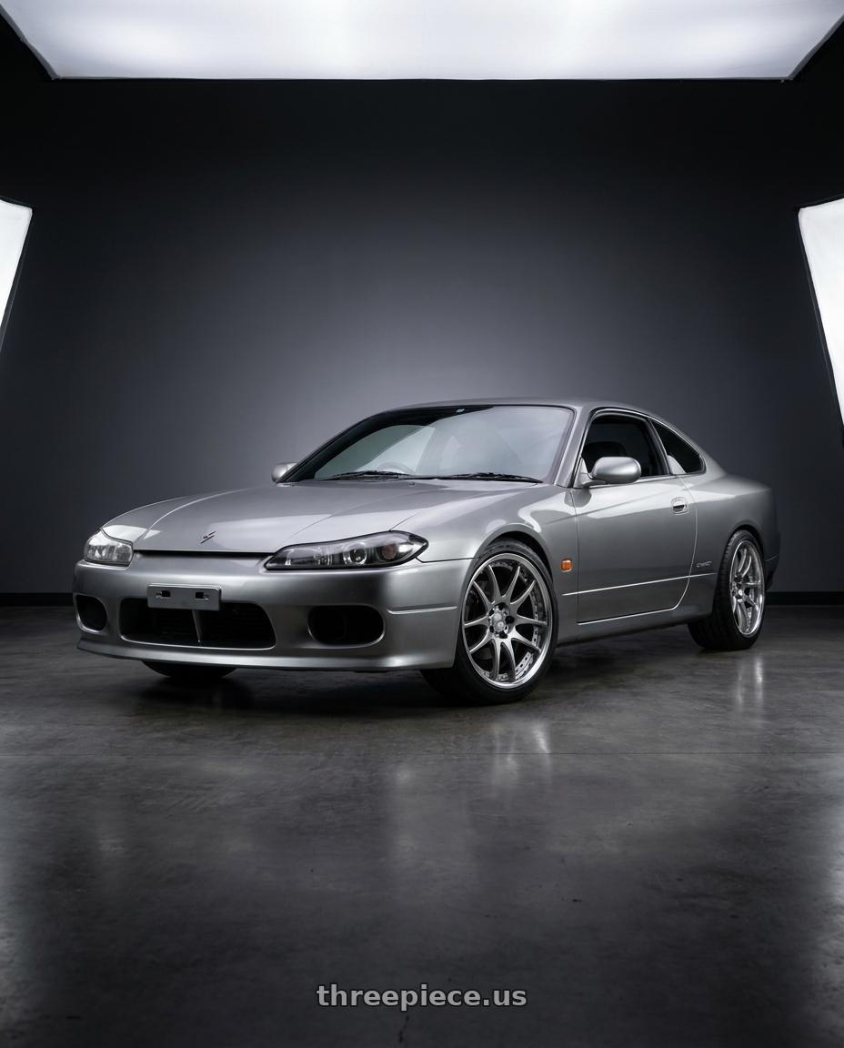 2001 Nissan Silvia S15 with Work Emotion Cr 3P 5x114.3 18x9.5+35 L Disk Burning Silver wheels