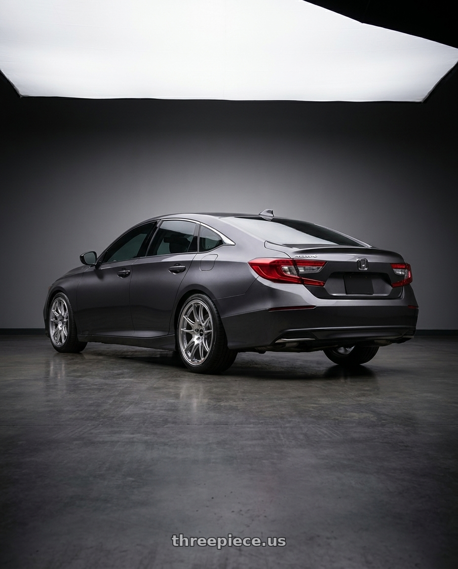 2019 honda accord lx with Enkei GTC02 5x114.3 19x9+30 Hyper Silver wheels rear three quarter view square tires