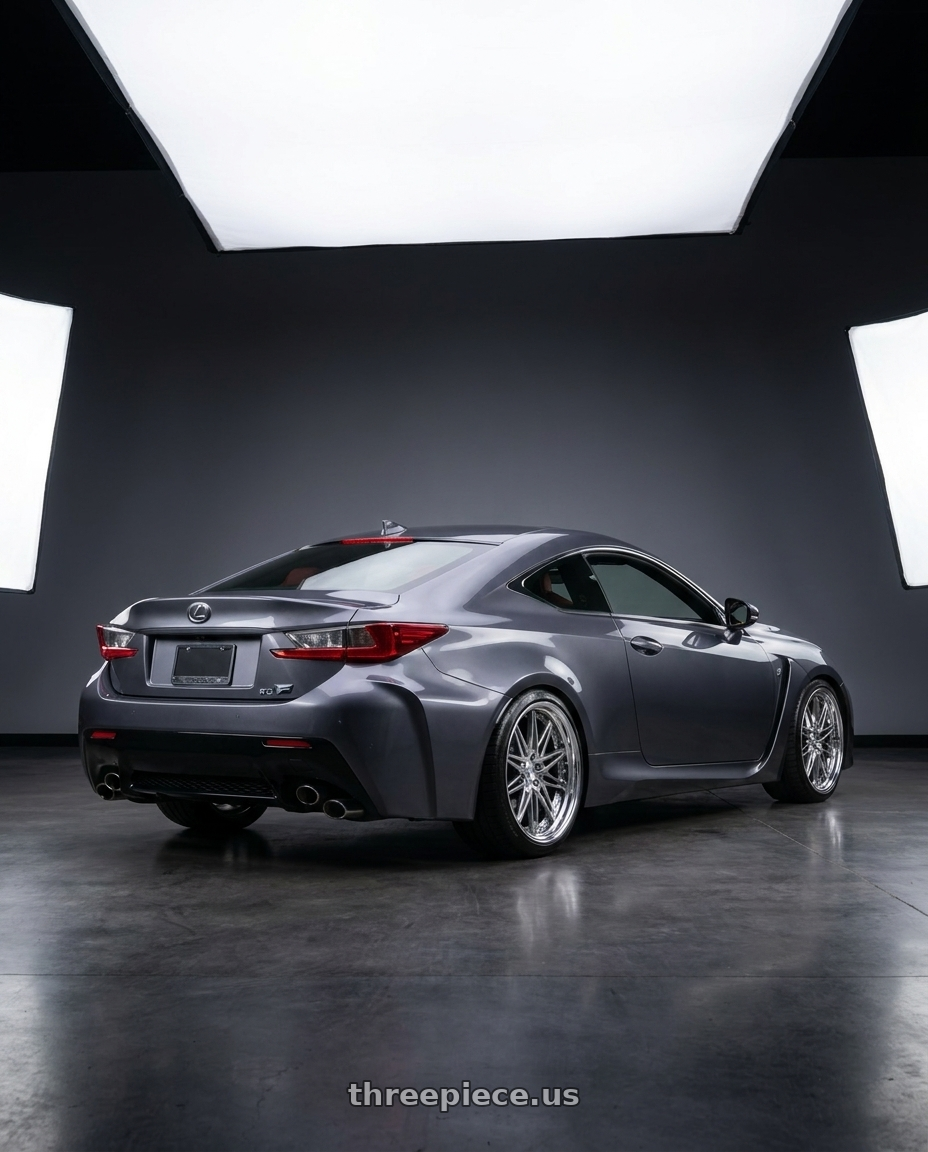 2015 lexus rcf with Work Schwert Sg1 5x114.3 20x11+38 O Disk Glim Silver wheels rear three quarter view slight stretch tires