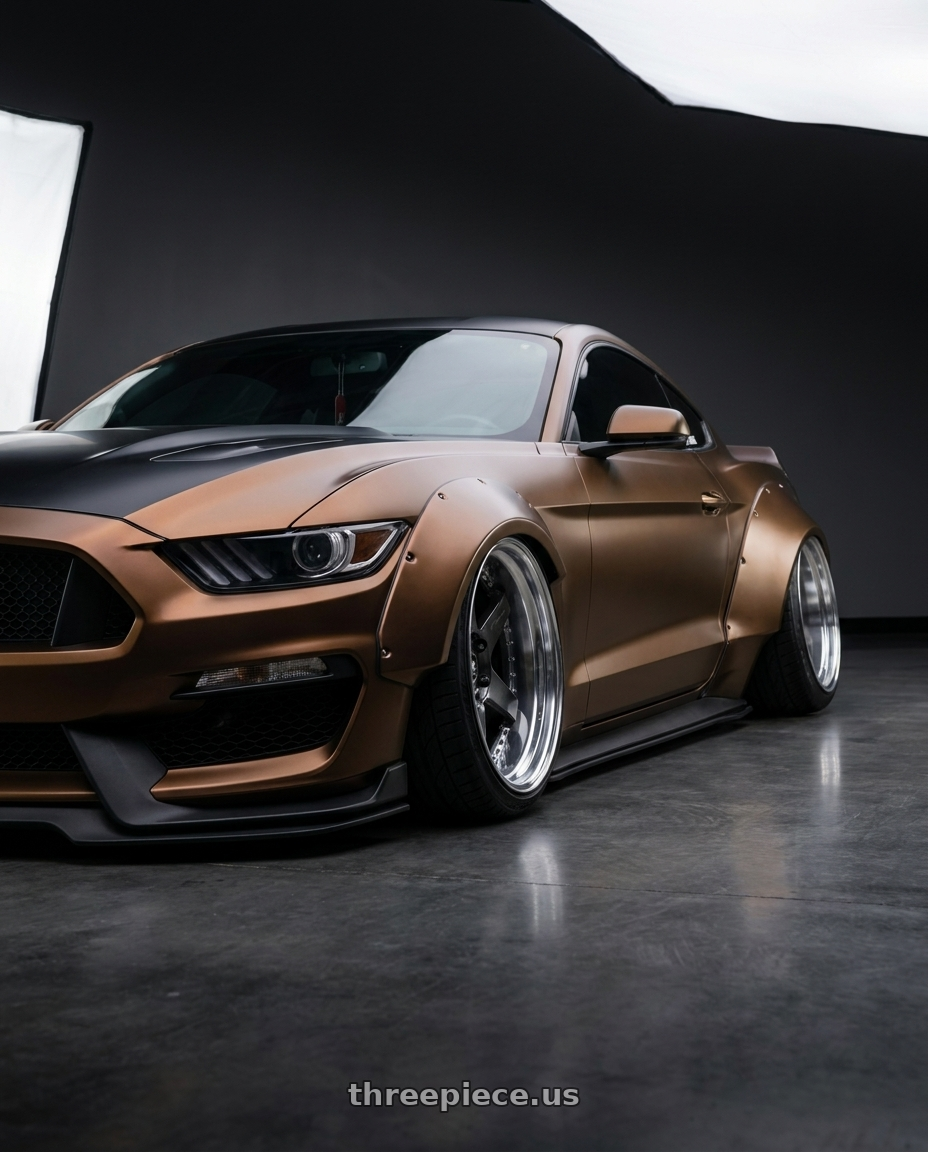 2017 Ford Mustang with Work Zistance W5s 5x114.3 19x8.5+32 s disk Brilliant Silver Black wheels