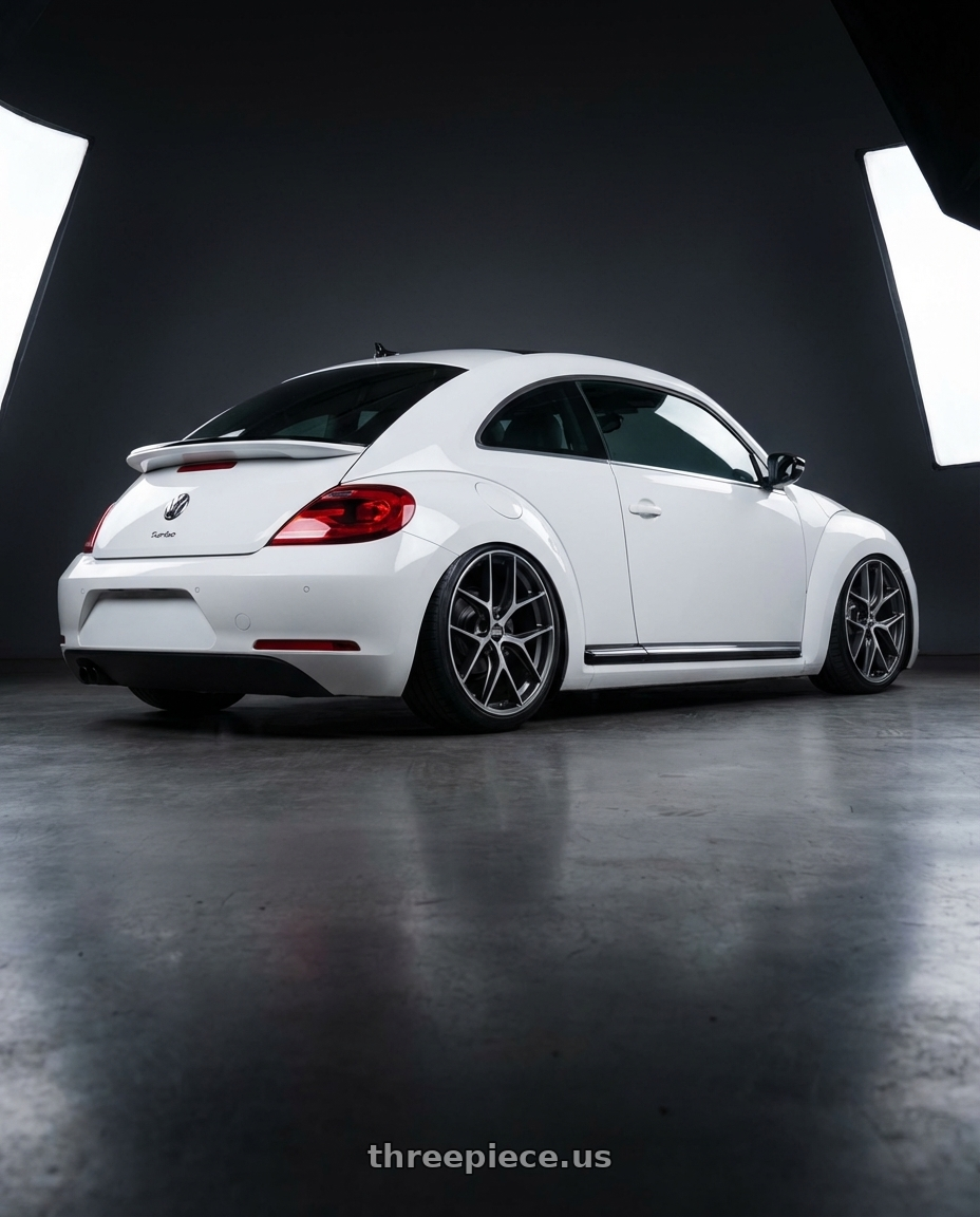 2016 Volkswagen Beetle Turbo with BBS CC-R 5x112 19x9.0+42 Graphite w/ Diamond Cut Face wheels rear three quarter view slight stretch tires