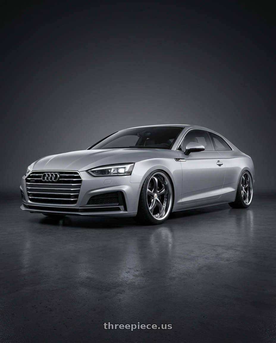 2018 Audi A5 with Work Wheels VS-KF 5x112 19x9+2 Brilliant Silver Black A Disk FULL REVERSE wheels