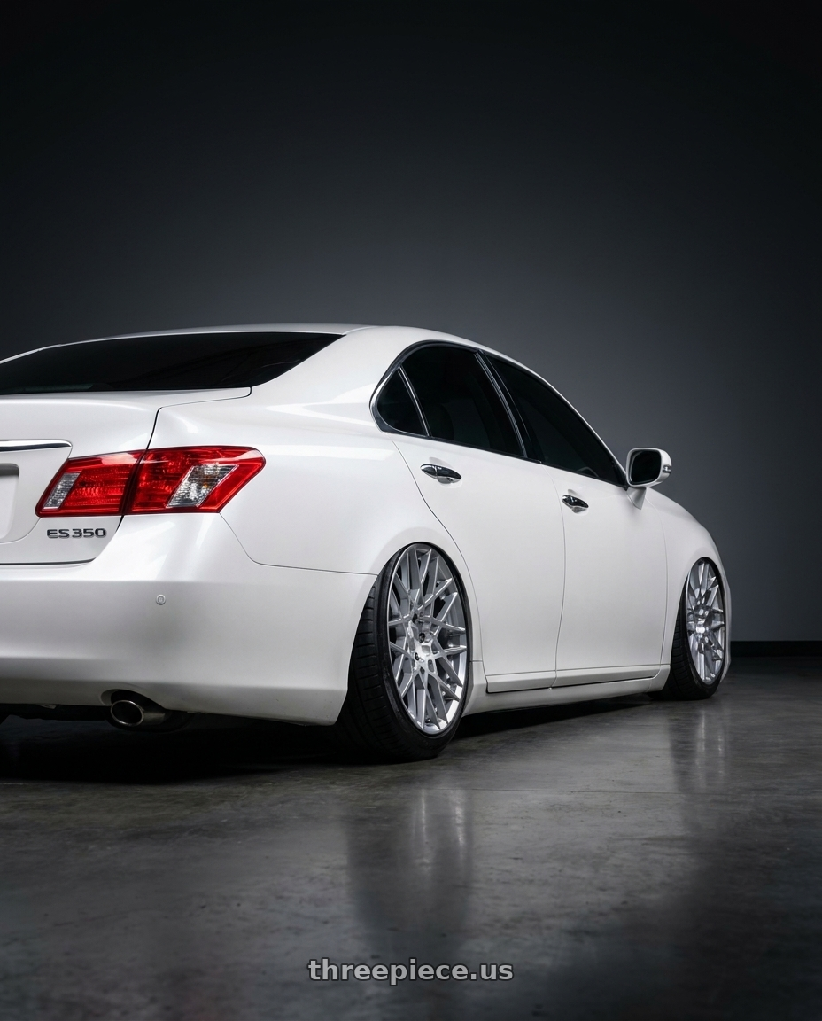 2012 Lexus es350 with Vision Street-Designs 474 Recoil 5x114.3 17x8+38 Hyper Silver wheels rear three quarter view meaty tires