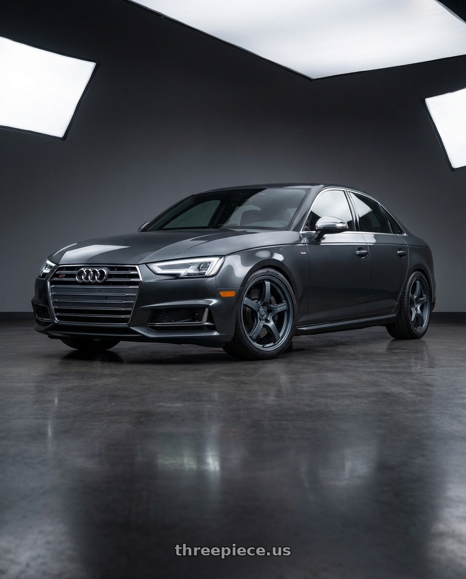 2015 Audi S4 B8.5 with Gram Lights 57CR 5x112 19x8.5+45 Gunblue II wheels front three quarter view lowered stance