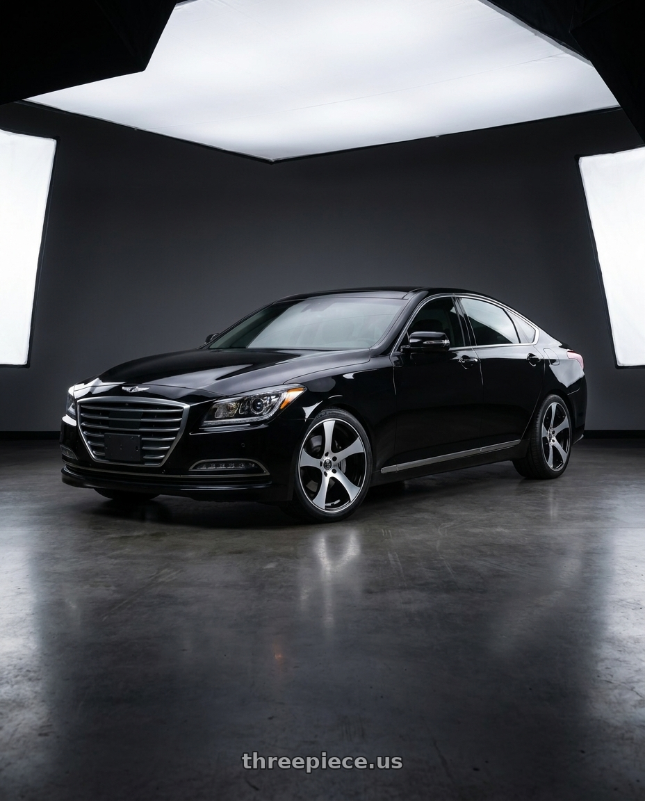 2016 Hyundai Genesis 3 8 with WHITE DIAMOND W5833 5x114.3 19x8.5 +35 Black / Machined wheels