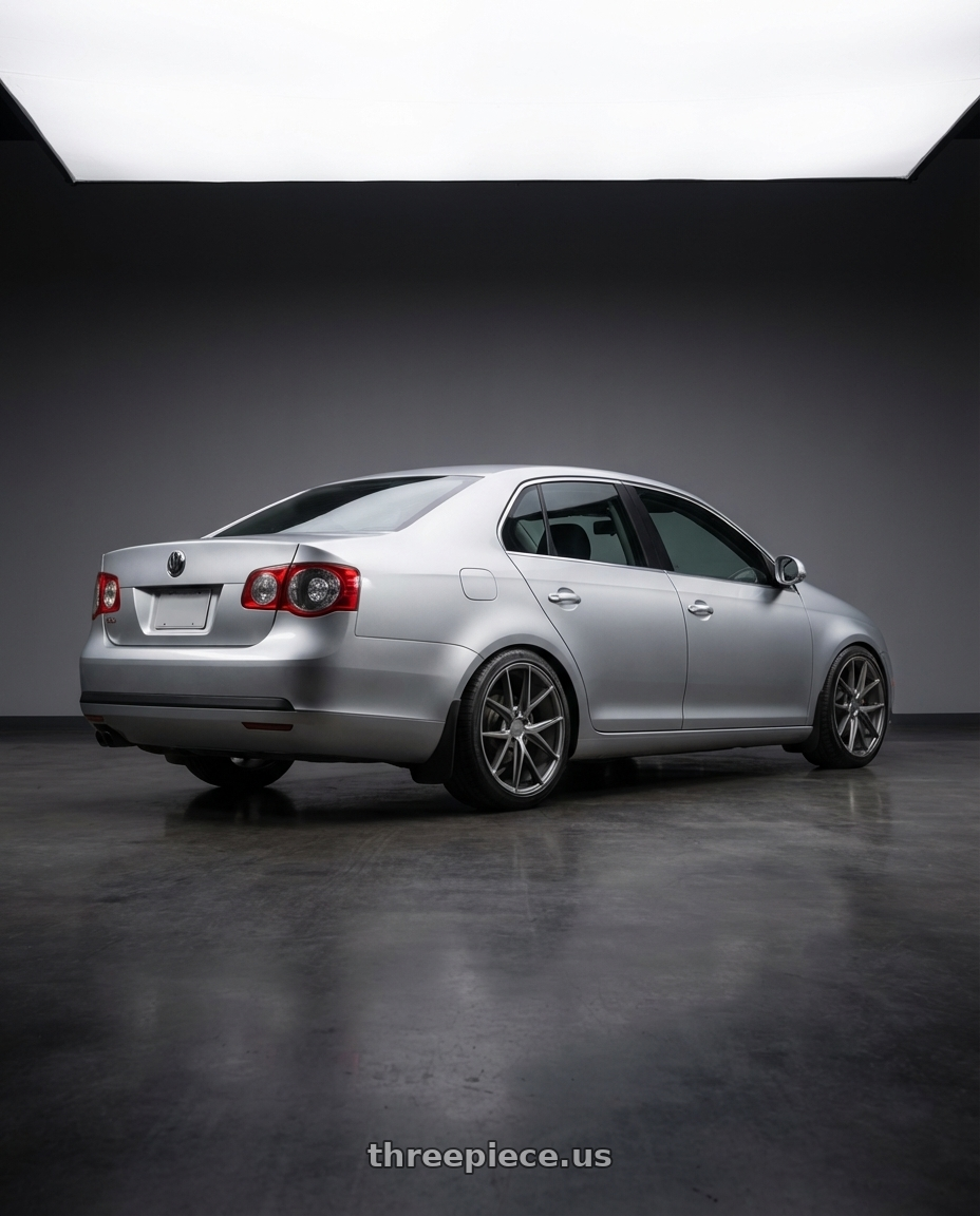 2009 Volkswagen Jetta GLI MK5 with Niche 1PC M116 MISANO 5X112 18X8 +30 MATTE GUN METAL wheels rear three quarter view square tires