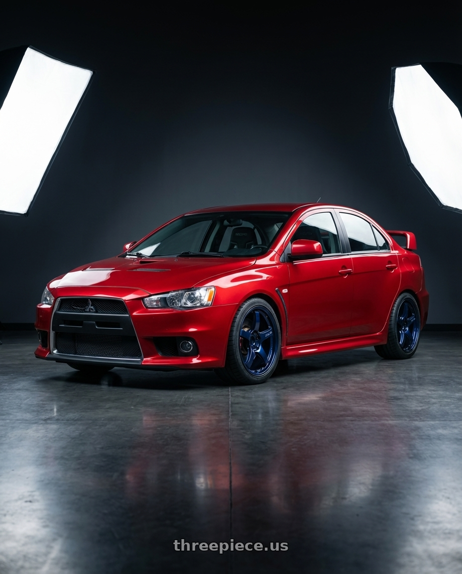 2012 Mitsubishi Lancer Evo X with Gram Lights 57CR 5x114.3 18x9.5+22 Eternal Blue Pearl wheels