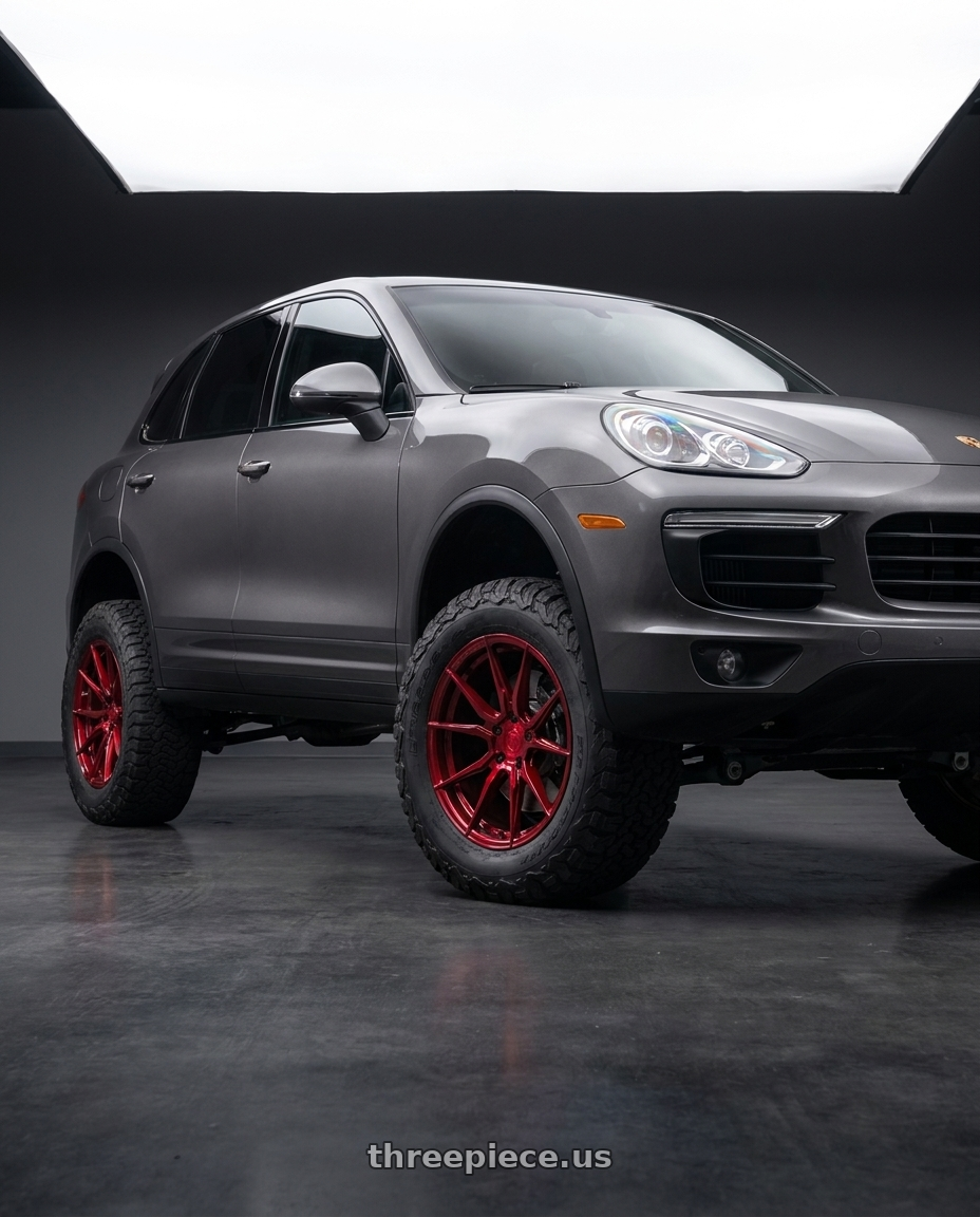 2015 Porsche Cayenne s meteorite with Rohana RFX2 5x130 20x9+45 Gloss Red wheels