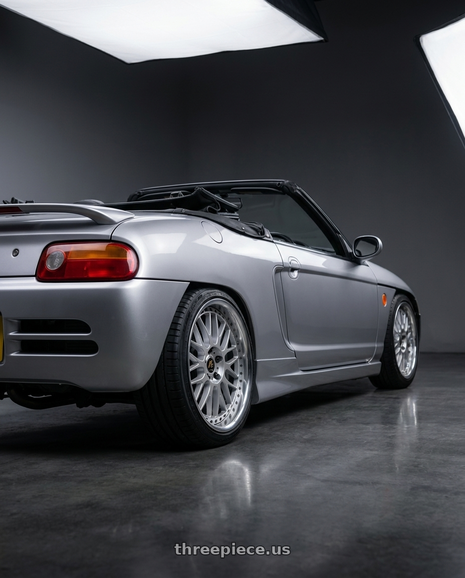 2001 Honda Beat PP1 with Work Vs-Xx 5x100 18x8.5+32 A Disk Light Grey Silver wheels rear three quarter view square tires