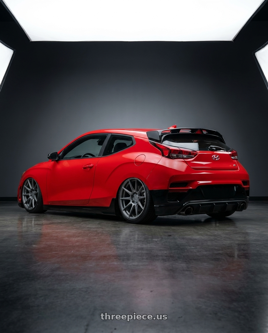 2022 Hyundai Veloster N with Aodhan AFF2 5x114.3 19x9.5+35 Matte Gray wheels rear three quarter view slight stretch tires