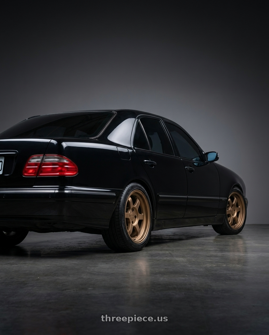 2000 mercedes w210 with 9six9 SIX-1 Deep 4x100 15X8 +20 Matte Bronze wheels rear three quarter view square tires