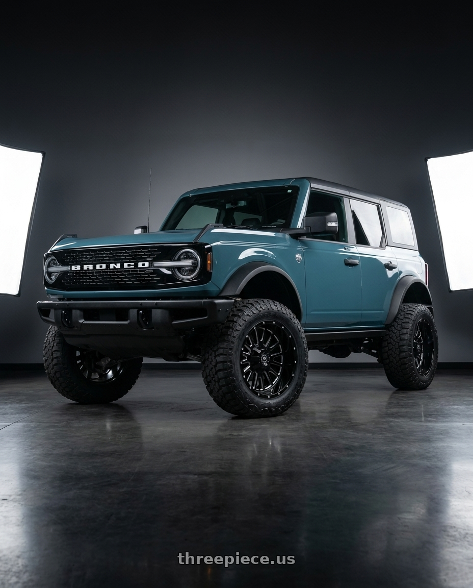 2025 Ford Bronco Wildtrak 2 with American Off-Road A105 6x135 20x12 -44 Black Milled Spoke wheels