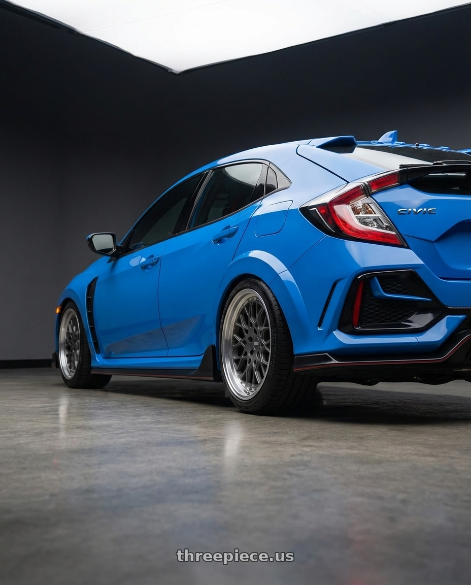 2020 Honda Civic Type R with ESR Wheels CS SERIES CS3 5x120 19x9.5 +22 Matte Graphite wheels rear three quarter view square tires