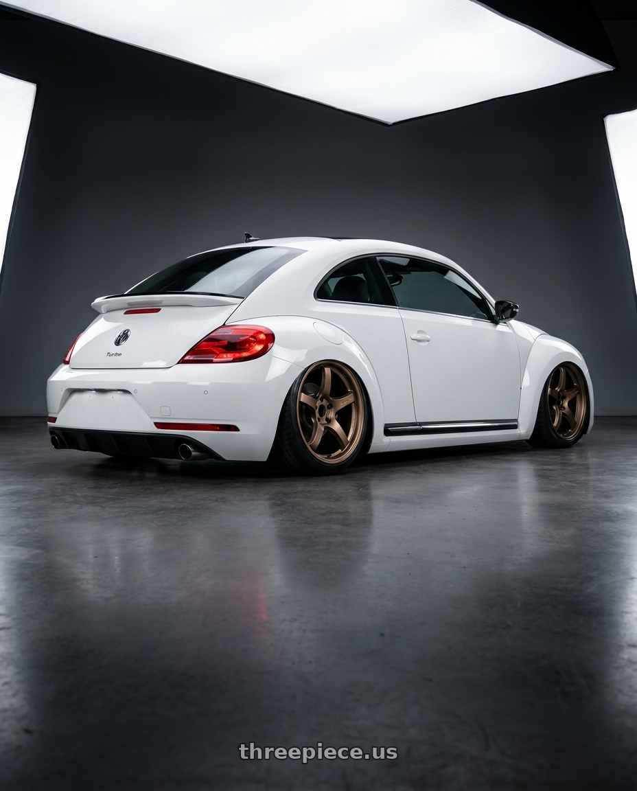 2016 Volkswagen Beetle Turbo with Gram Lights 57CR 5x112 19x10.5+35 Bronze II wheels rear three quarter view slight stretch tires