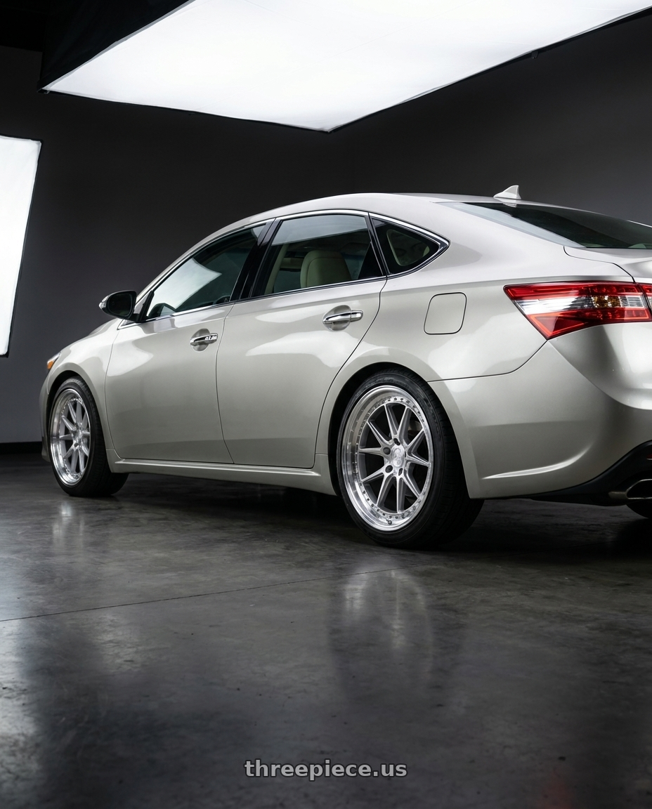 2013 toyota avalon with Aodhan DS08 5x114.3 18x8.5+35 Silver w/Machined Face wheels rear three quarter view slight stretch tires