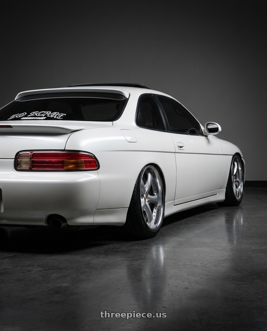 1993 Lexus SC400 with Work Wheels VS-KF 5x114.3 18x9.5+35 Light Grey Silver L Disk FULL REVERSE wheels rear three quarter view slight stretch tires