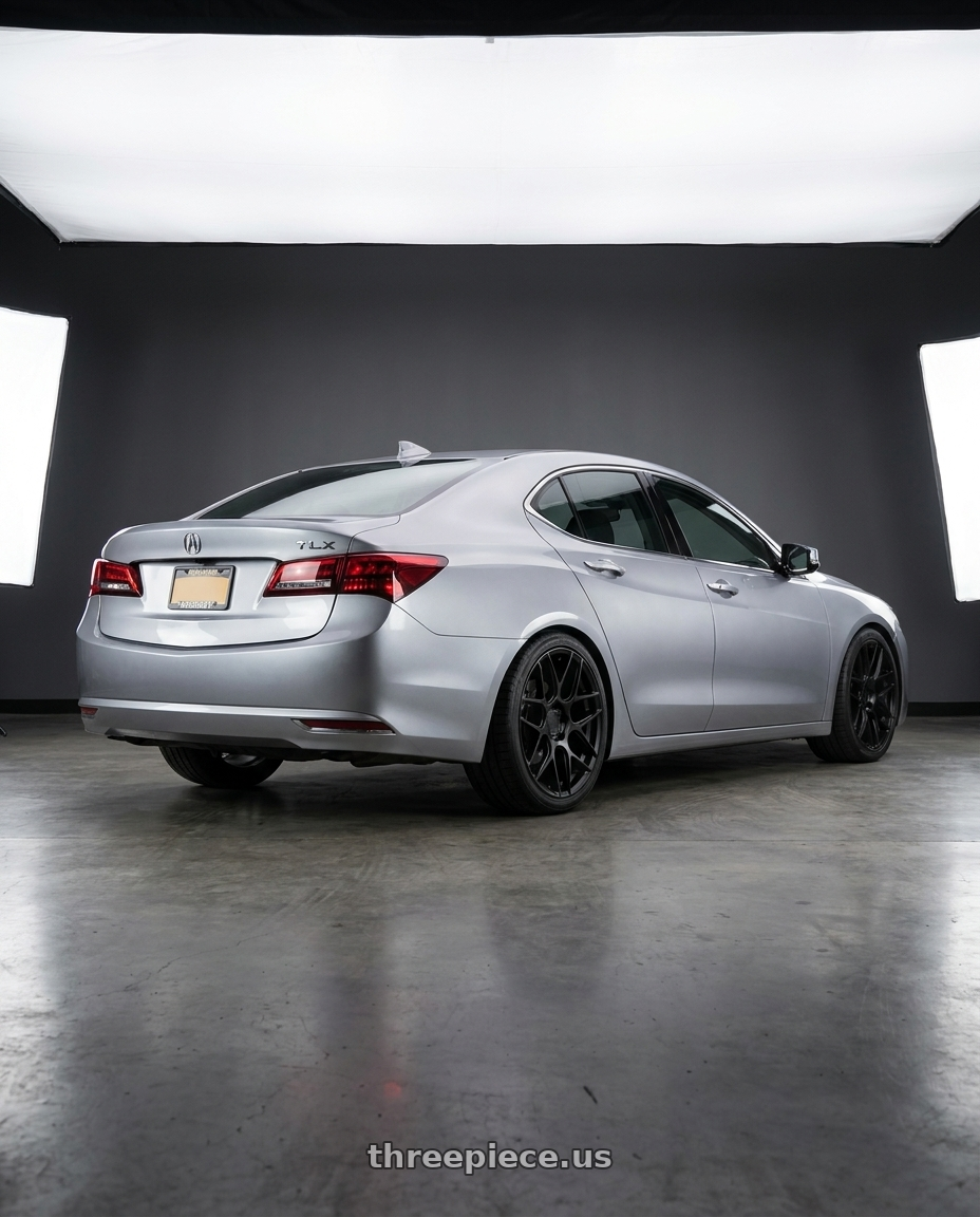 2019 Acura TLX with Aodhan AFF2 5x114.3 19x8.5+35 Matte Black wheels rear three quarter view square tires