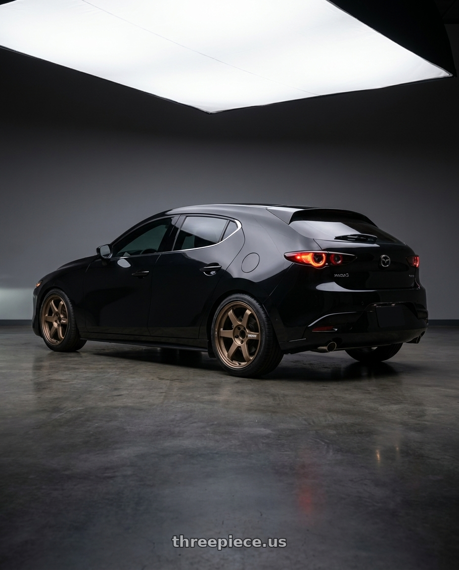 2026 mazda3 黑色 with Volk Racing TE37 Progressive Model 6x139.7 18x9+0 Large PCD wheels rear three quarter view square tires