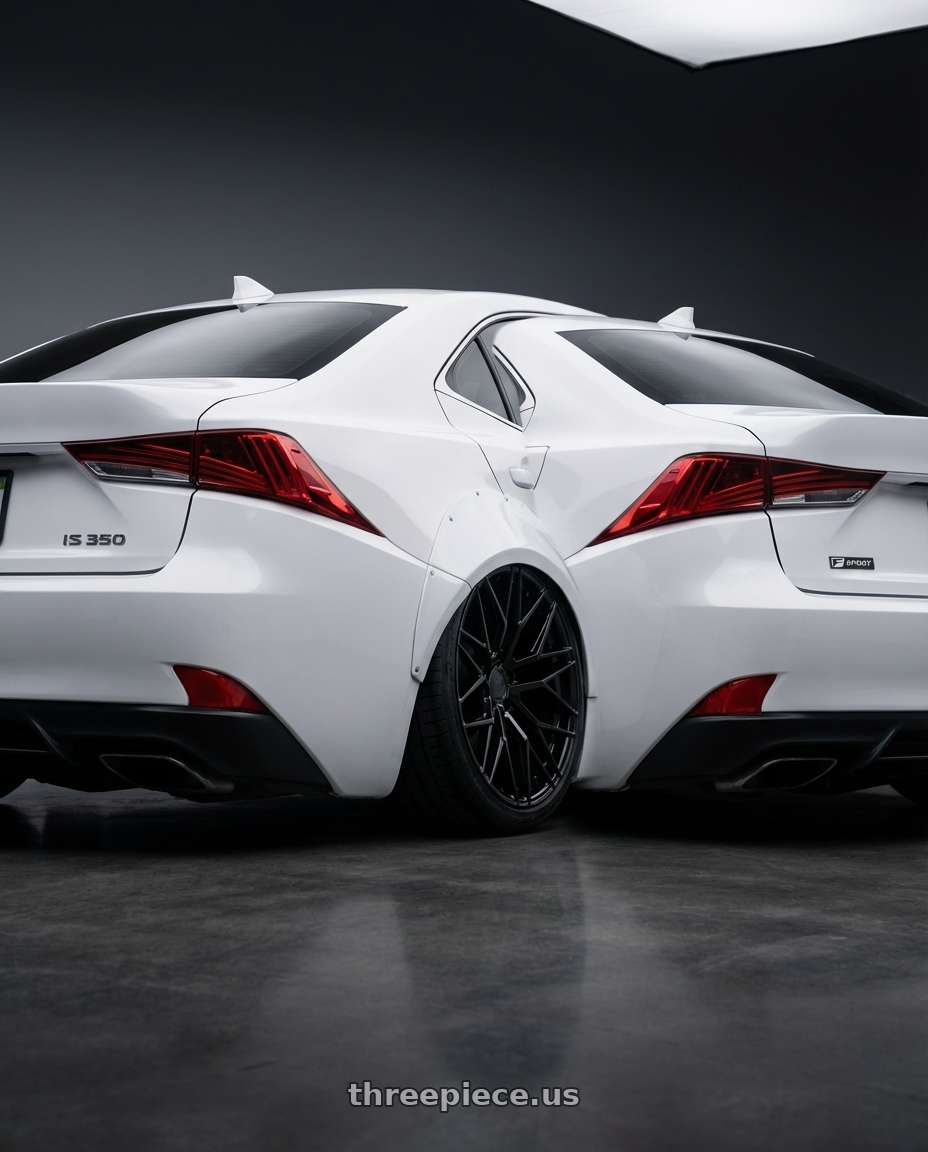 2018 Lexus IS 350 F Sport with Avant Garde Wheels M520R 5X114.3 19x9.5 +40 Gloss Black wheels rear three quarter view slight stretch tires